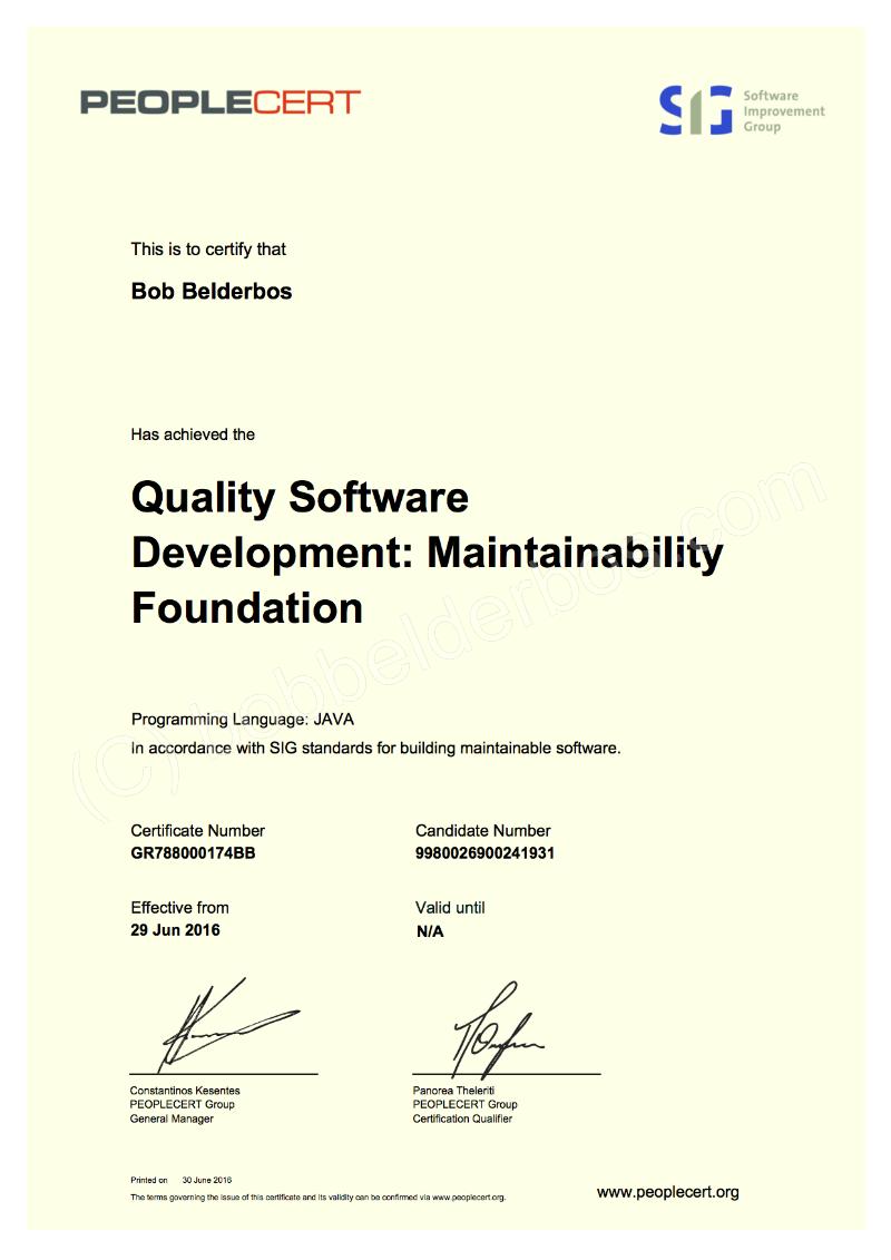 Quality software certificate