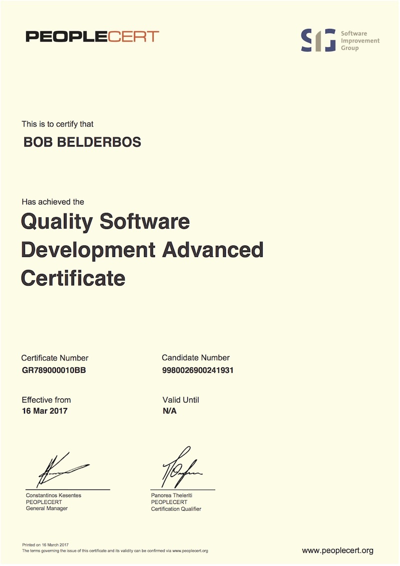 Quality software advanced certificate